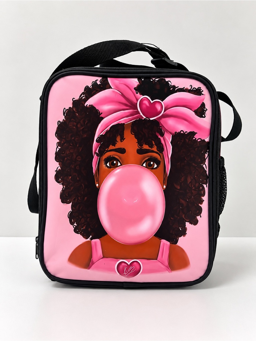 Pink Bubblegum Girl Kids Lunch Bag - Heart Detail